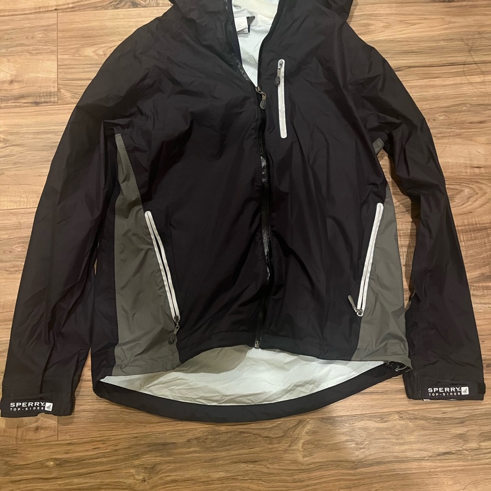 Sperry Black and Gray Hooded Jacket with Zippered Pockets STS35